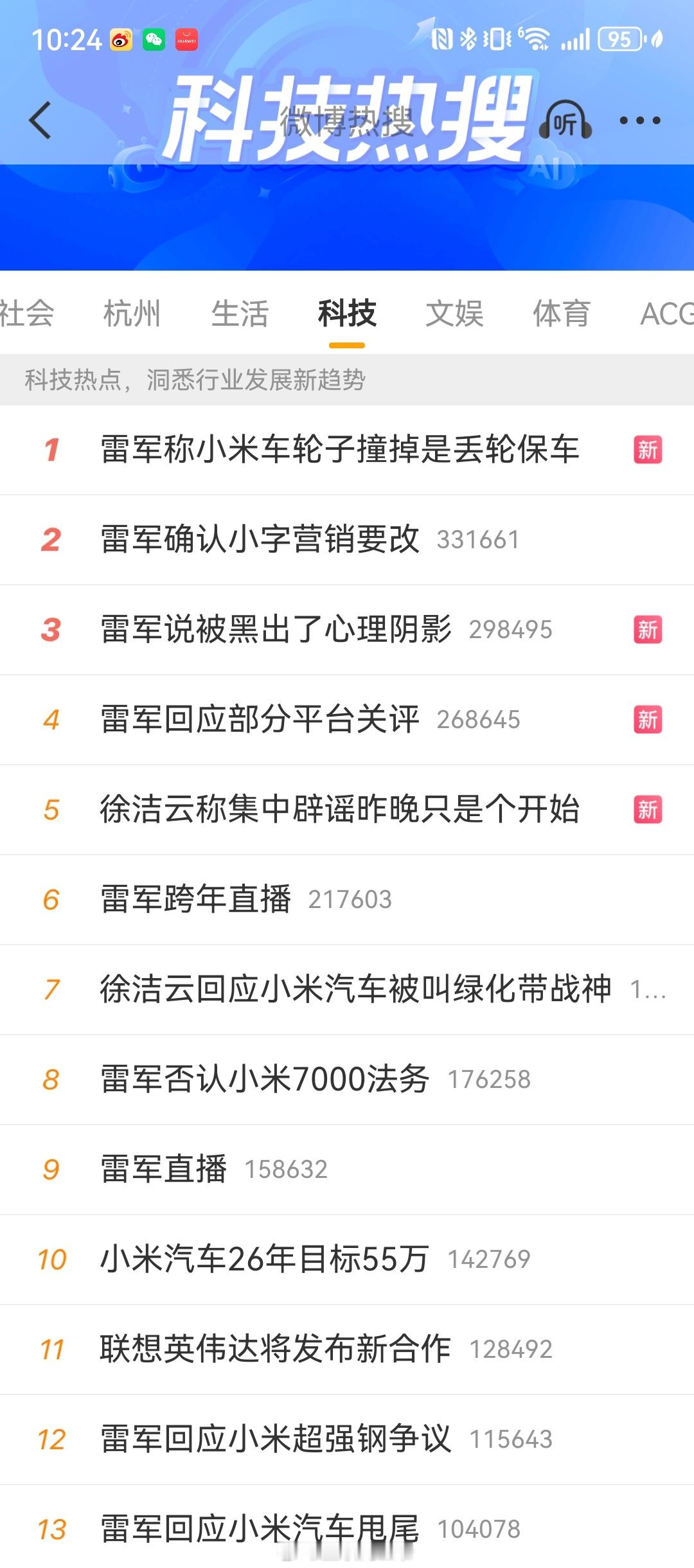 雷军说被黑出了心理阴影流量是把双刃剑呀，雷总去看看科技榜都被霸榜了，top15联