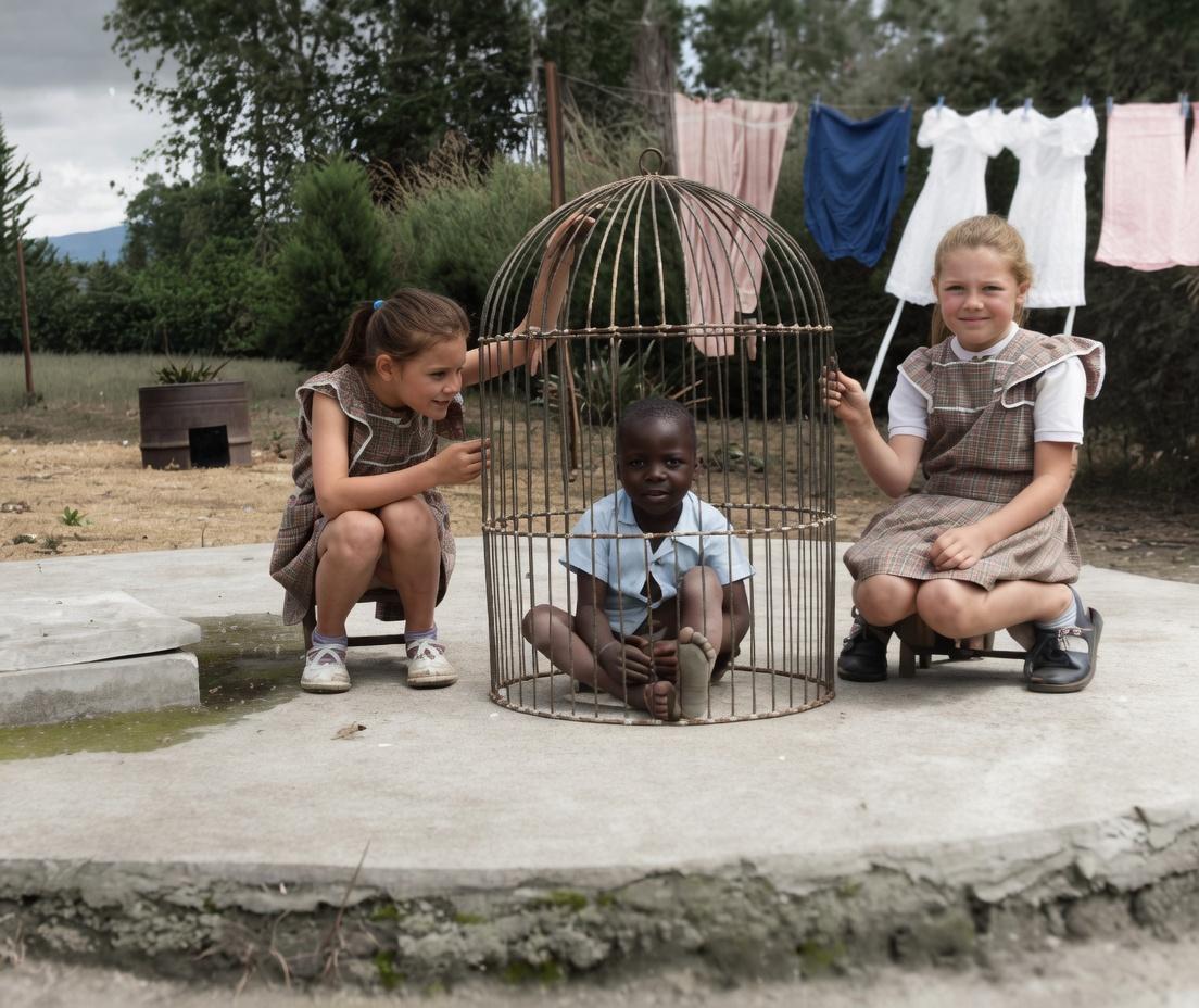 这张照片拍摄于1955年的比利时殖民下的刚果。一位比利时父亲把一个刚果男孩作为宠