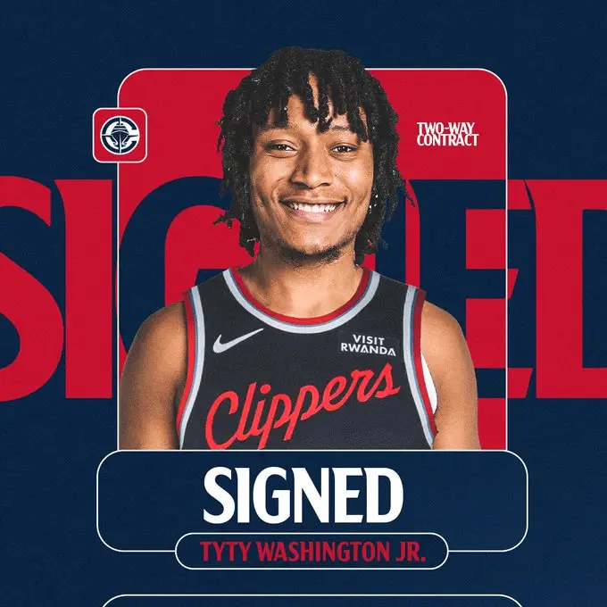 快船官方：我们已与后卫泰泰-华盛顿签下一份双向合同 