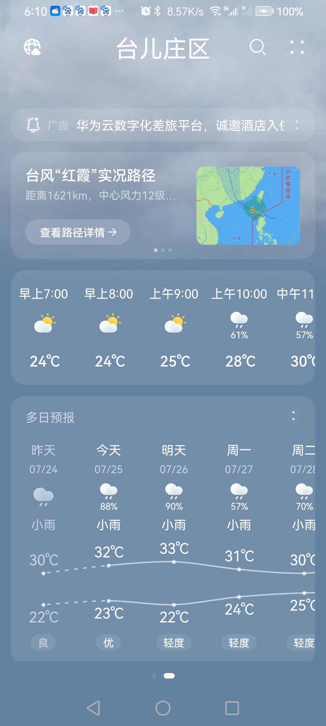 “7.25”星期六，天气预报“小雨”☔️。炎热的盛夏，伏天阴雨潮湿似烝笼。气温2