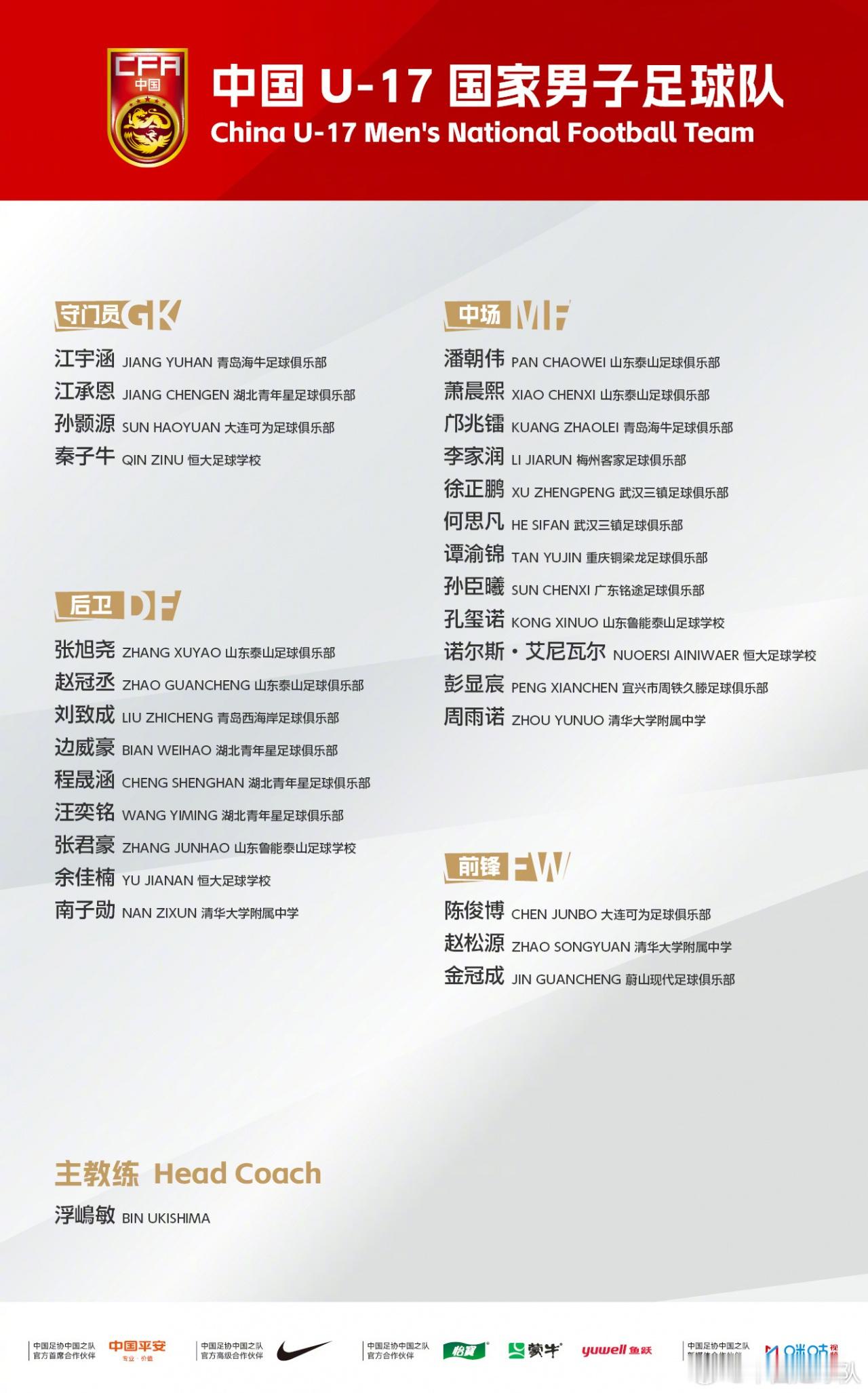 U17国足今晚战阿森纳，欧冠决赛裁判主哨U17国足  U17国足战阿森纳！欧冠决