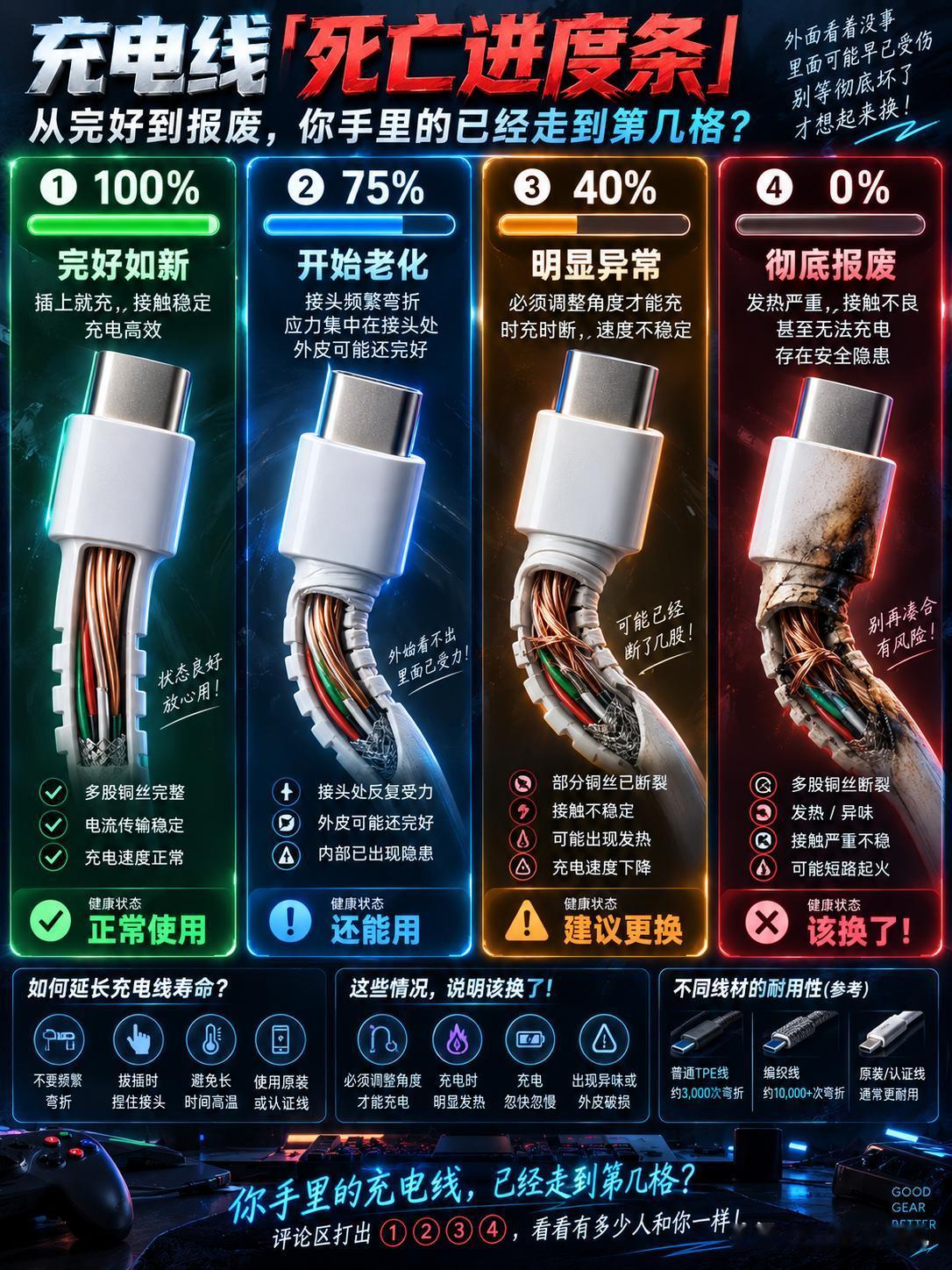 一根充电线用了多久，你真的知道它“老没老”吗？

很多人一根充电线用一两年，外皮