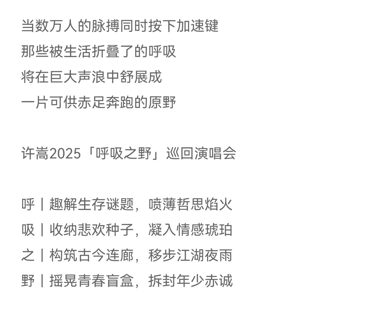 你觉得或者你希望许嵩2025年呼吸之野演唱会和2024巡演相比会有哪些变化呢？ 