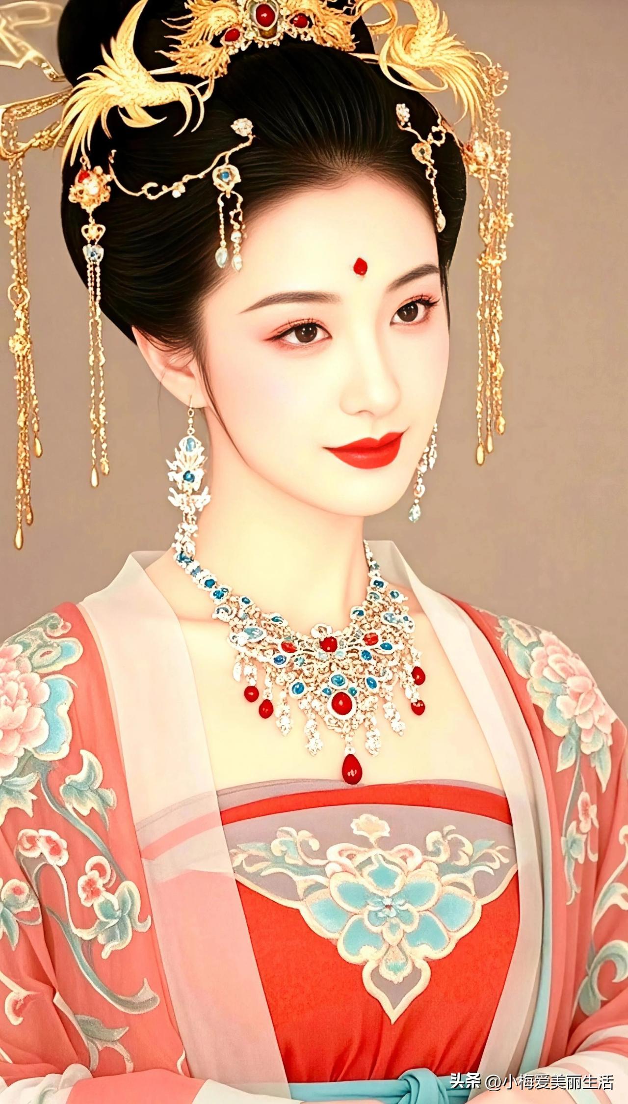 红妆美人，金簪玉簪。