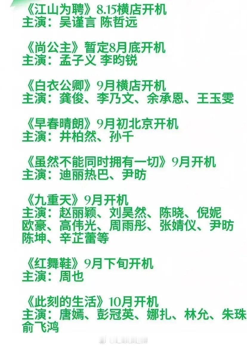 近期待开机剧时间一览 ​​​