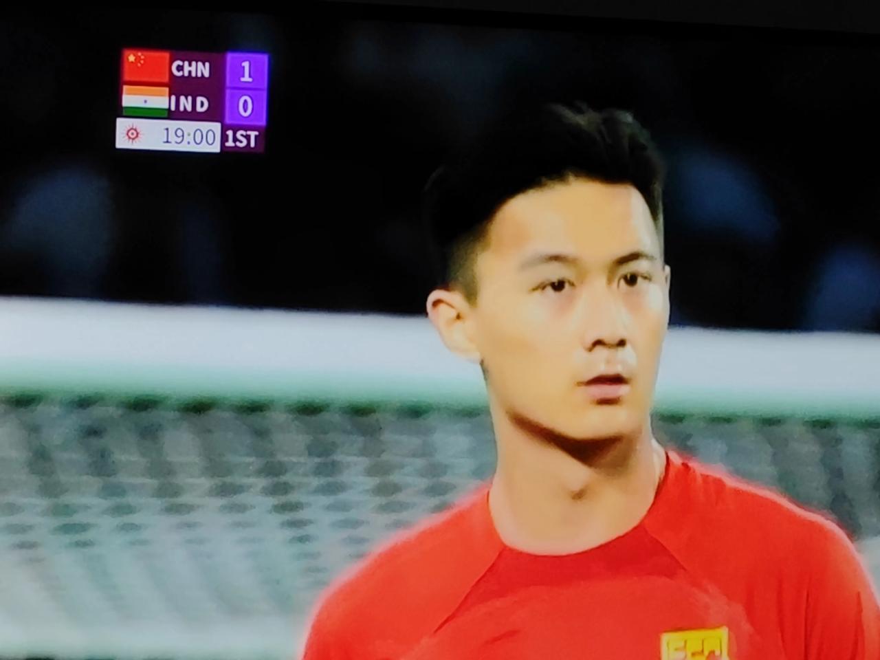 终于看到中国男足⚽进球了！亚运会中国对阵印度🇮🇳，开场17分钟国足1-0领先