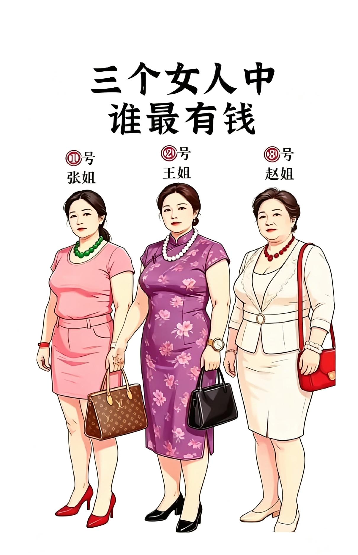 考眼力！三个女人里面，有一个是富婆，你觉得是几号？