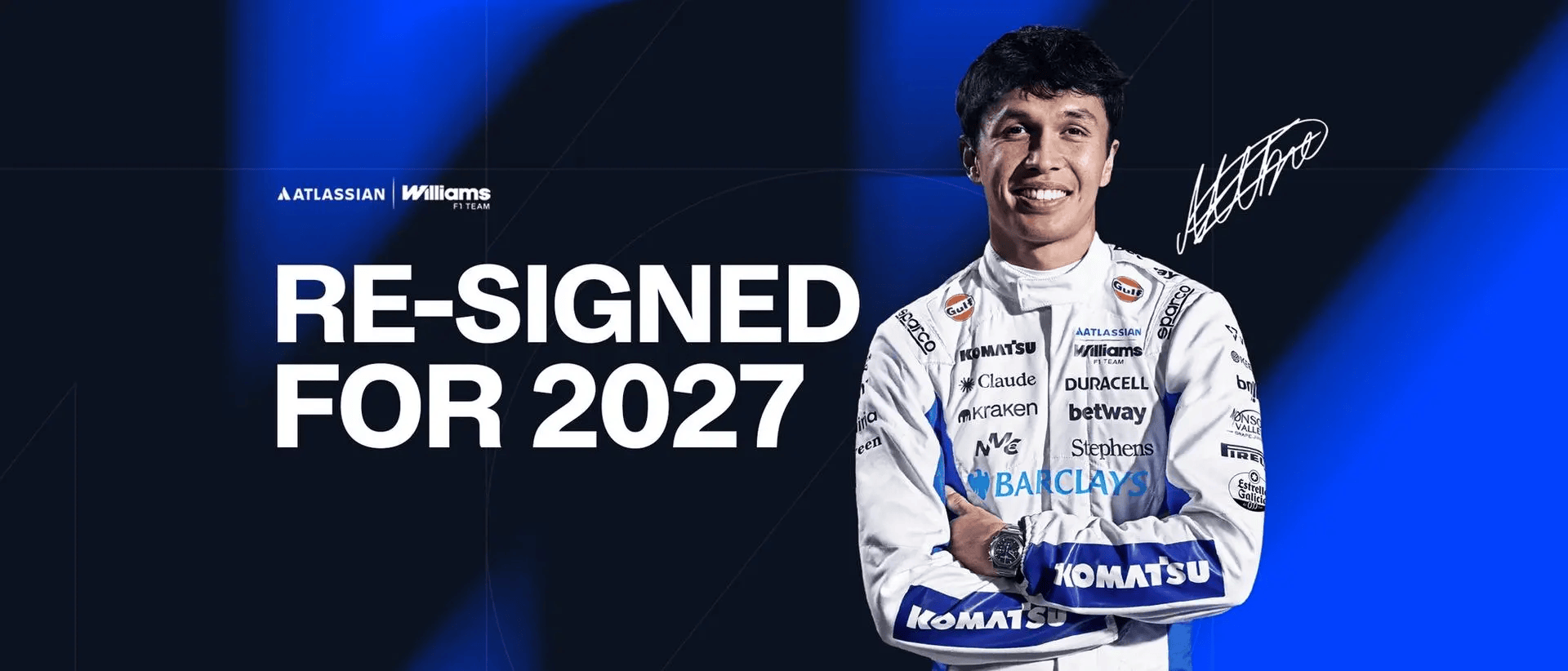威廉姆斯F1车队官宣与阿尔本续约至2027赛季