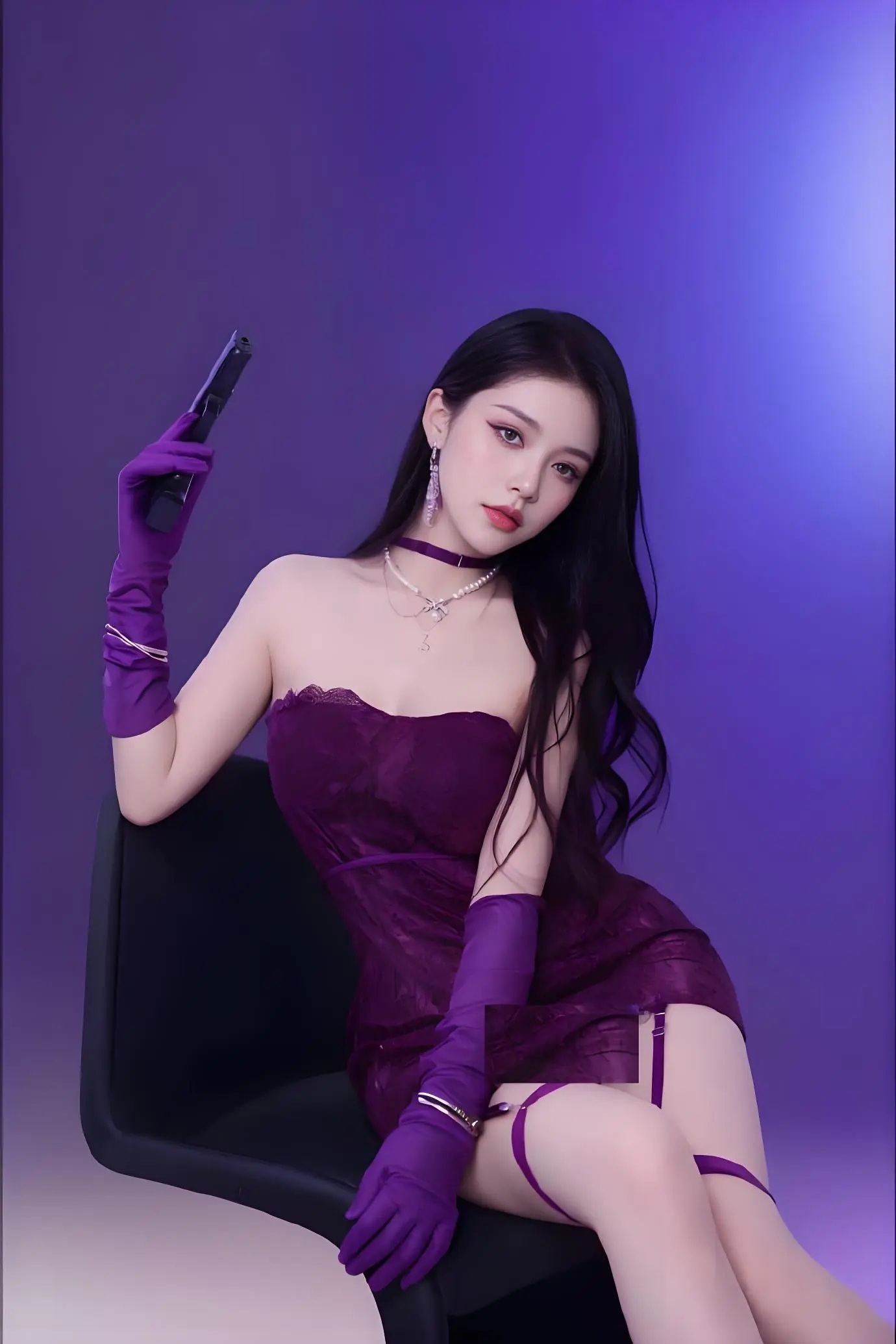 冷色调紫裙衬托肤白貌美大长腿 