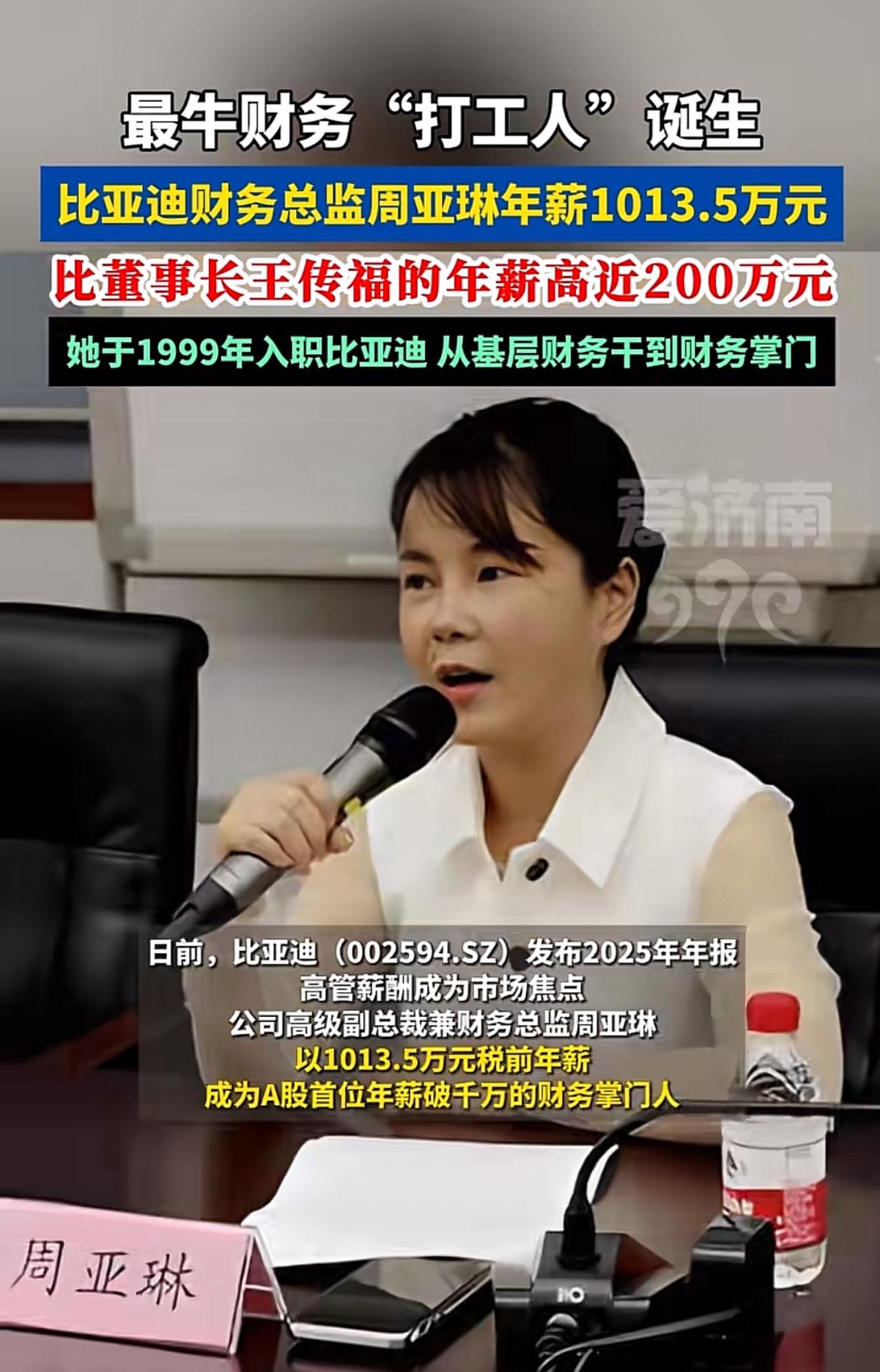 谁说做财务的是“账房先生”，没前途，挣不到钱。年薪千万！比亚迪财务总监周亚琳，活