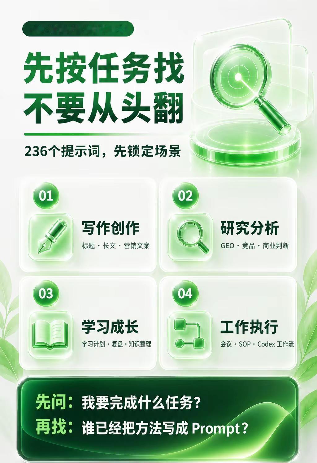 提示词收藏没用，3步变成工作模板。收藏236个提示词，不等于会用AI。 真正能拿