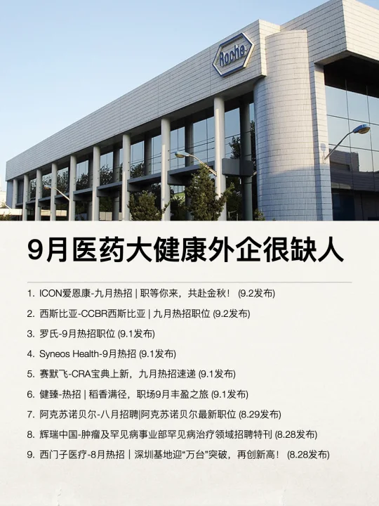9月医药大健康外企很缺人啊，全市新开的