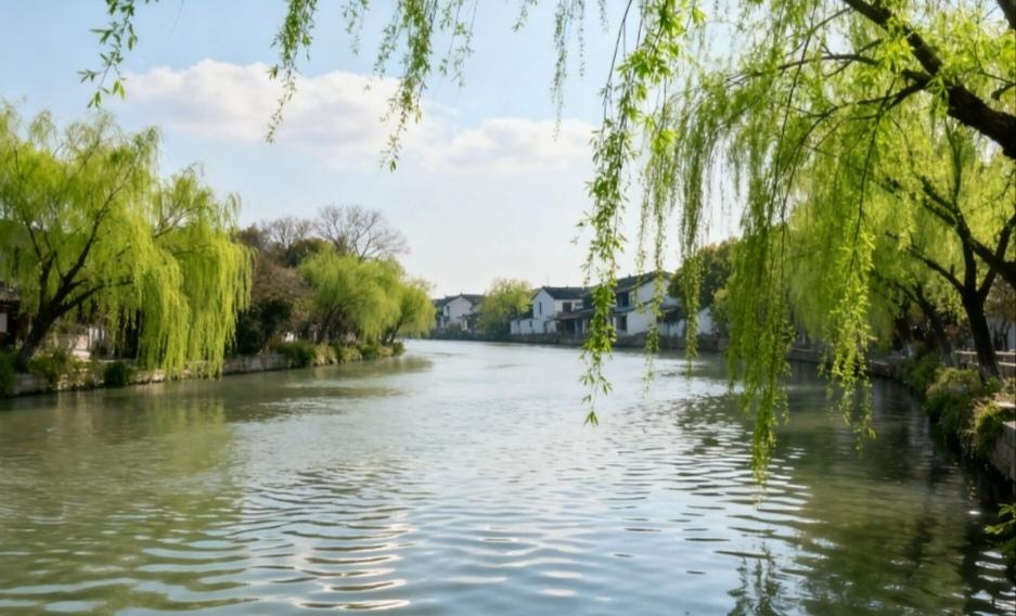 下联：疏疏密密岸边柳