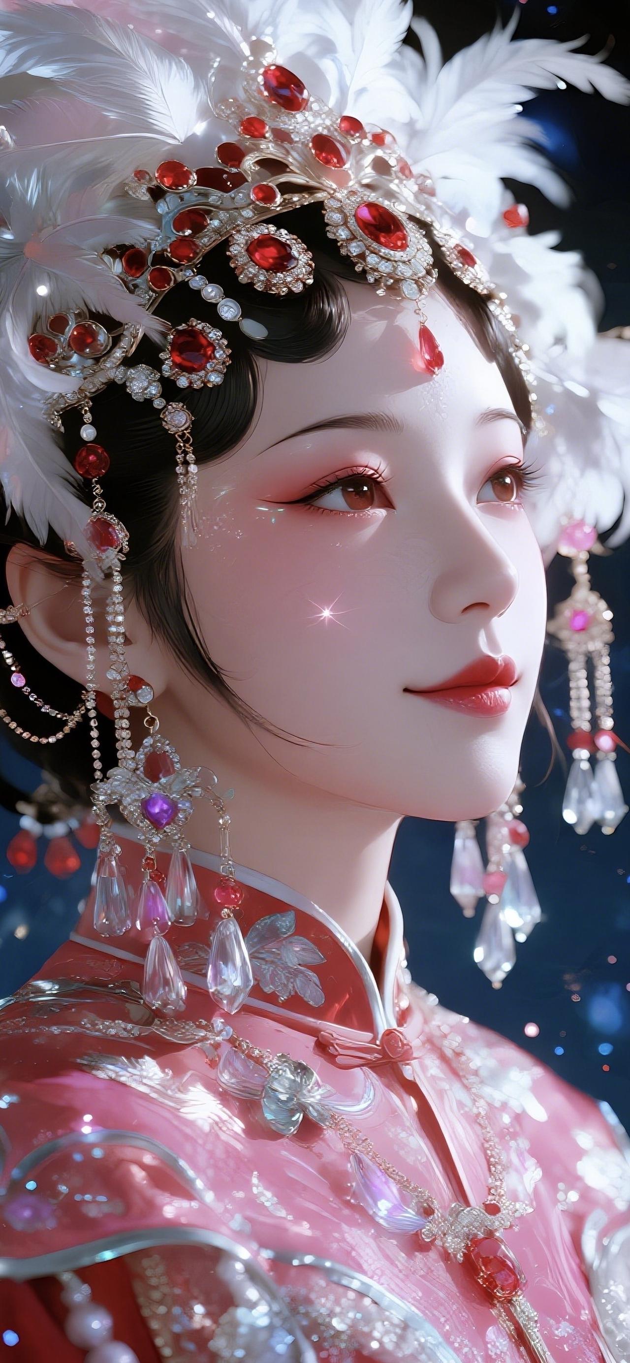梦幻古风少女，红宝石头饰，粉衣飘逸，仙气十足！🌸✨