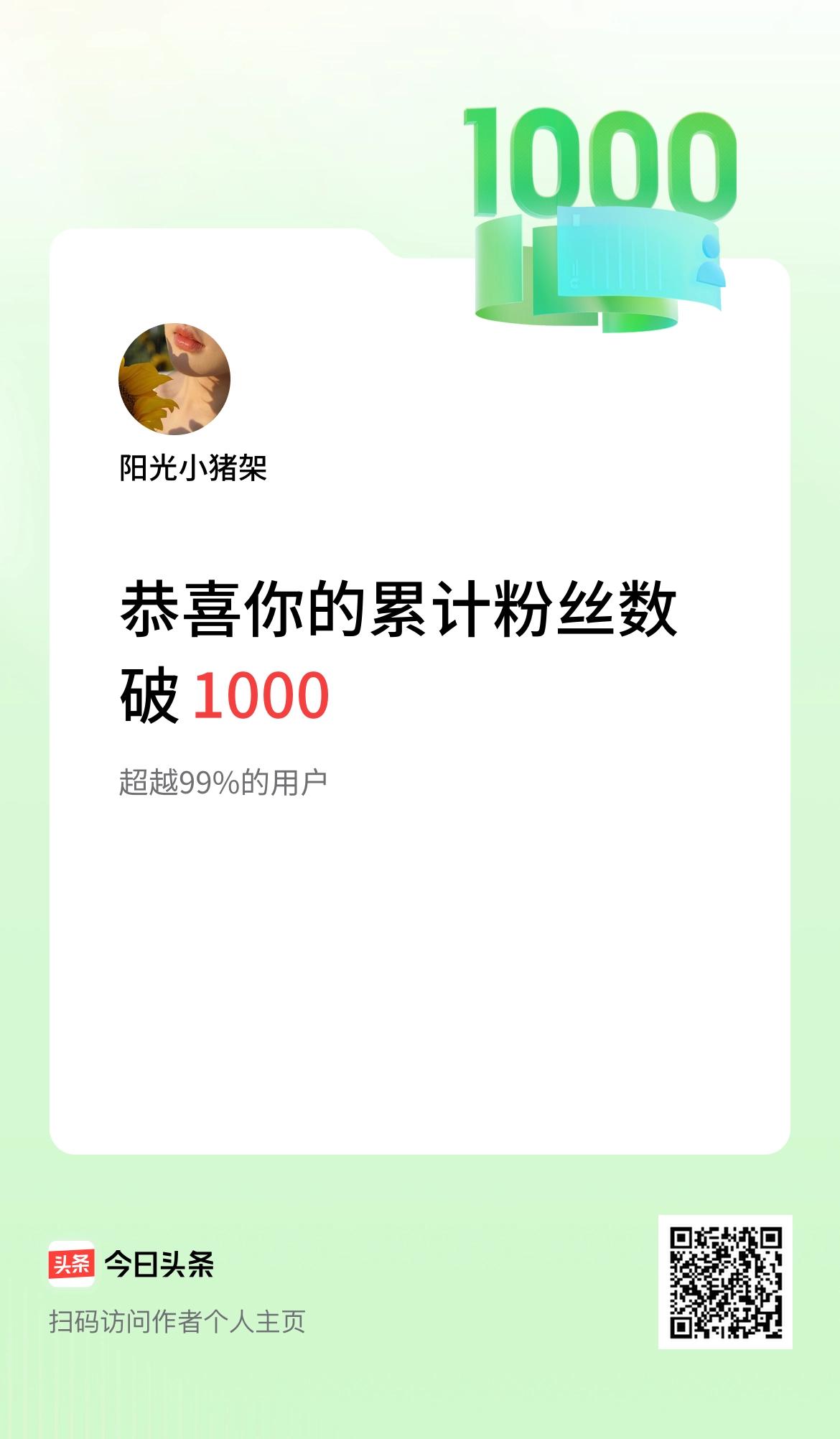 我在头条累计粉丝数破1000啦！