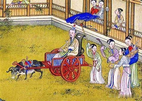《晋书·后妃传上》：“﹝ 晋武帝 ﹞常乘羊车，恣其所之，至便宴寝。宫人乃取竹叶插