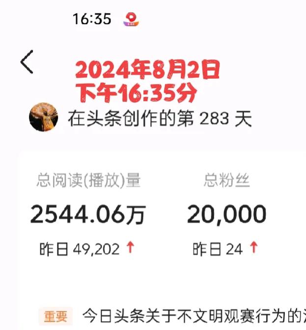 激动人心的时刻如期而至，第20000个粉丝终于来了。

今天是2024年8月2日