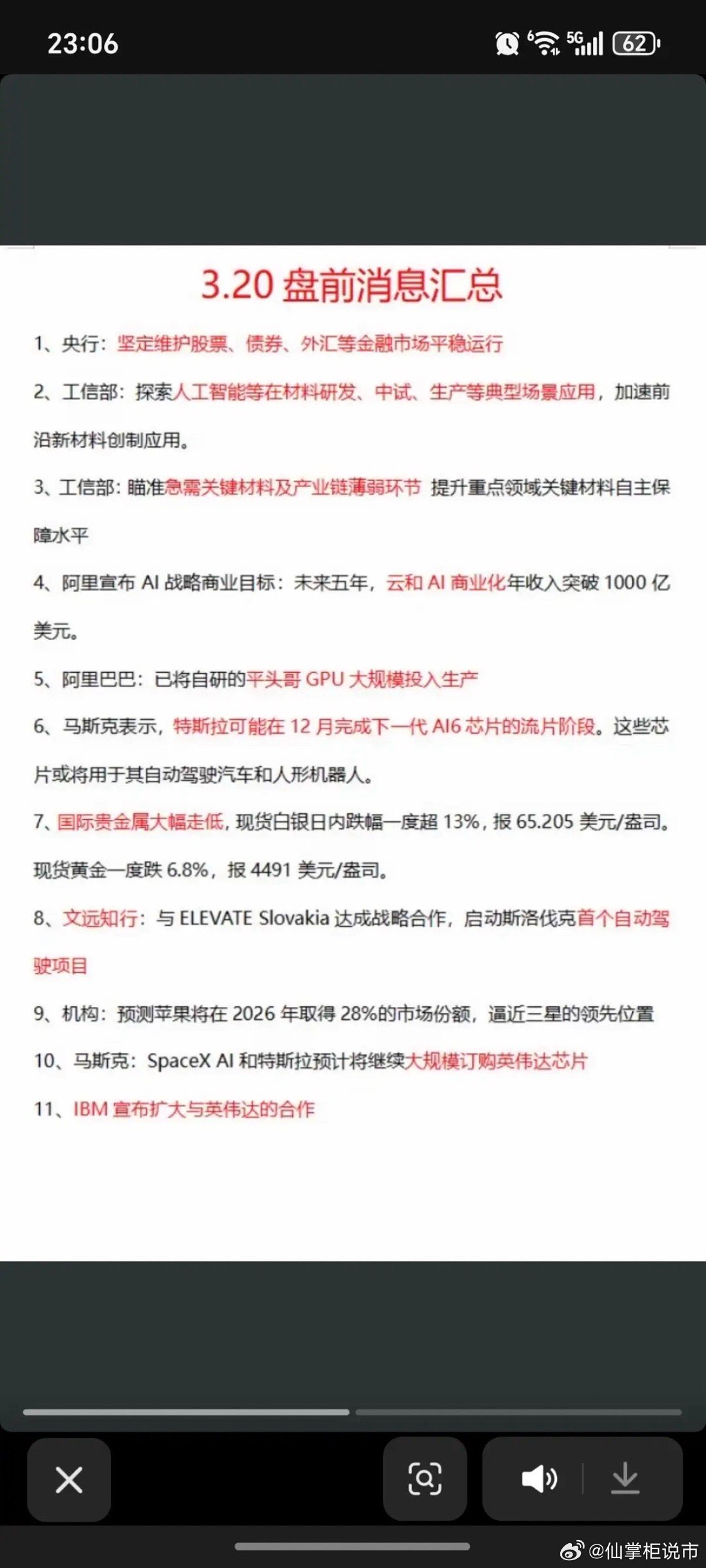 3.20周五  财经热点信息汇总！1.自研芯片-阿里平头哥2.坚决维护市场稳定运