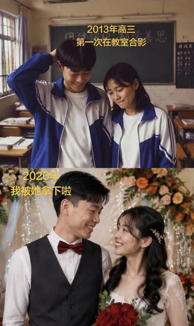 从教室课桌，走到婚礼红毯还记得上学那天的教室，我们套着一样的校服。你不好意思地挠