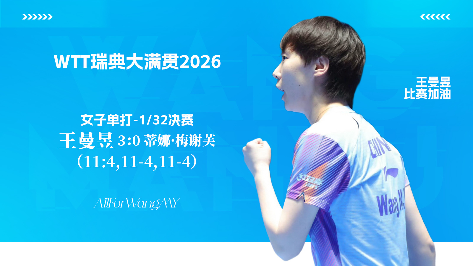 wtt欧洲大满贯瑞典站2026  王曼昱vs梅谢芙 女单1/32决赛🇨🇳王曼