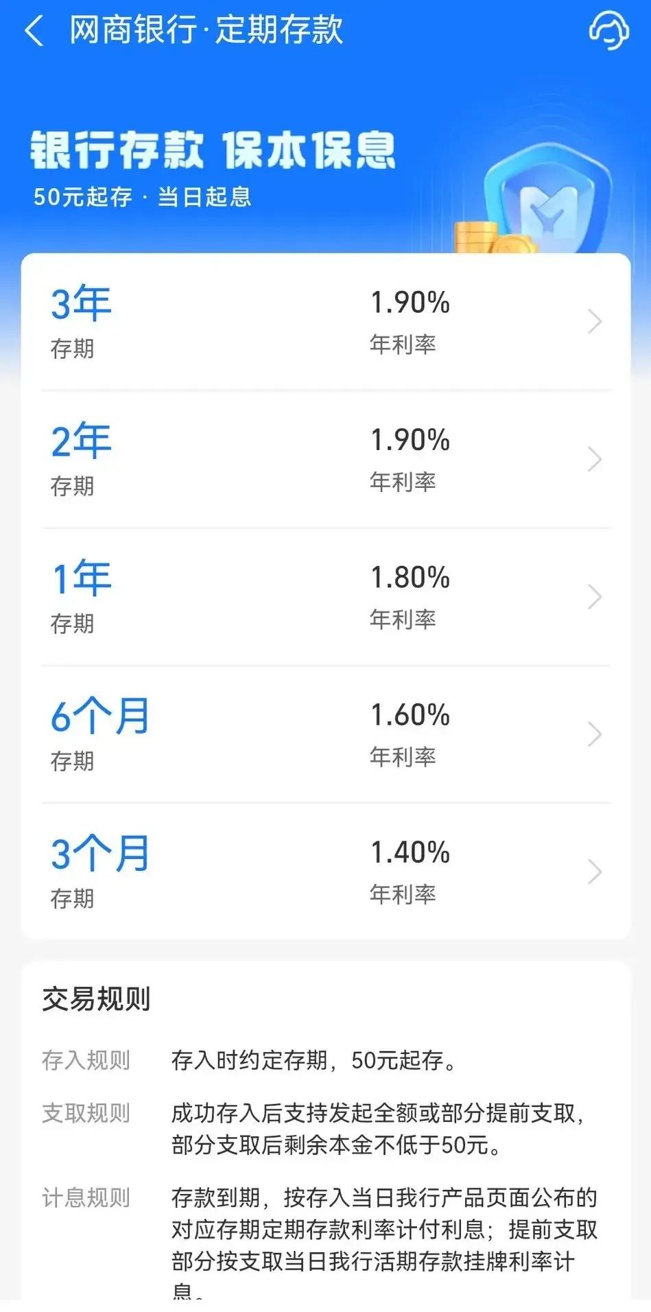 民营银行也开始调降利率了。

以网商银行为例，5/26我发文的时候，1年期，2年