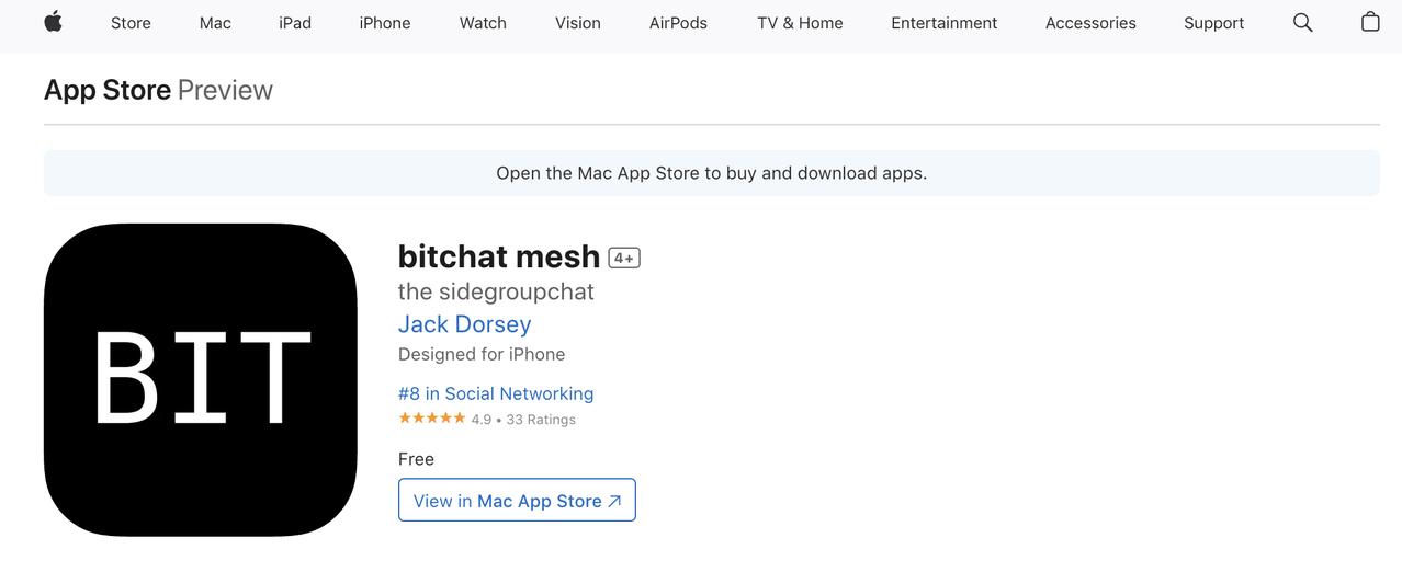 Jack Dorsey 发布离线匿名消息应用 Bitchat 入驻 App St