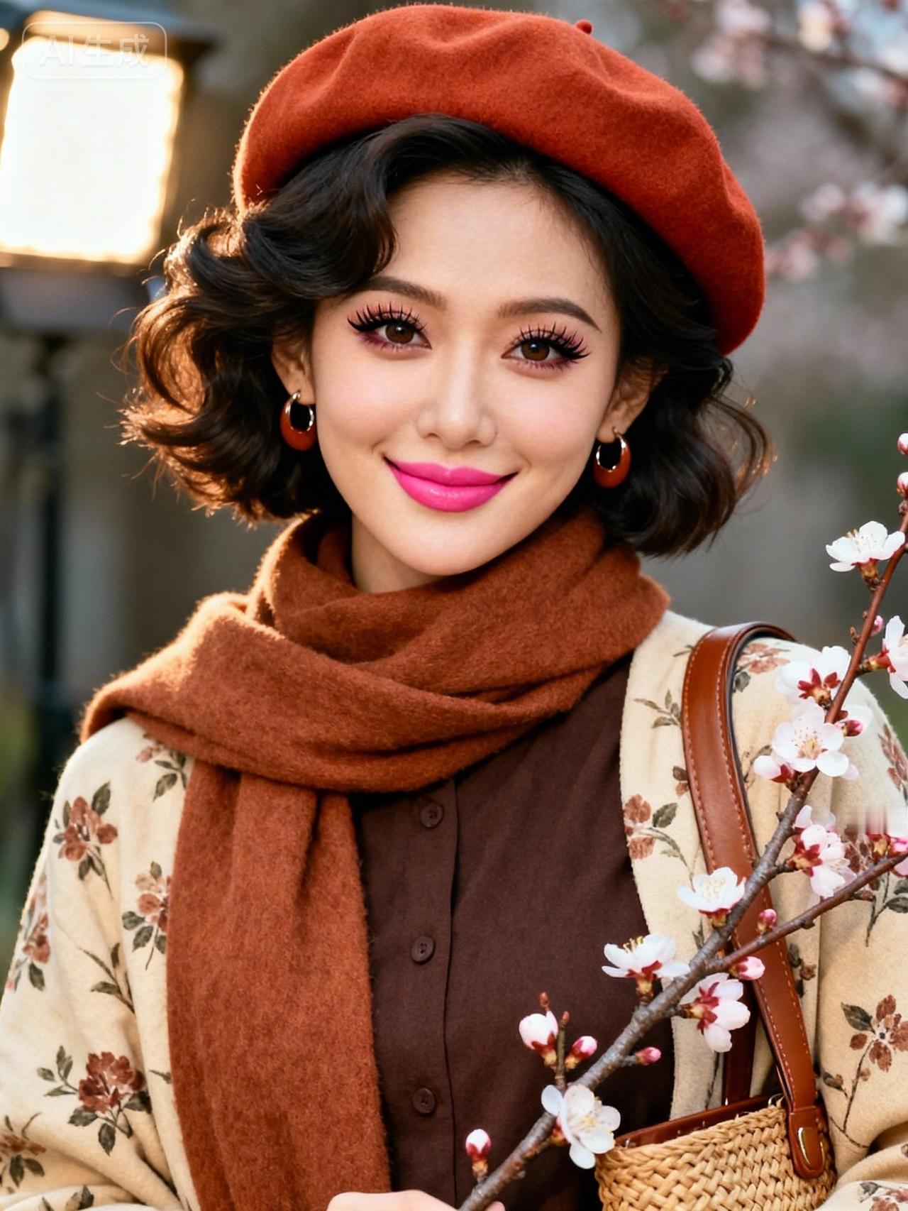 春风拂面笑，花枝满头香。