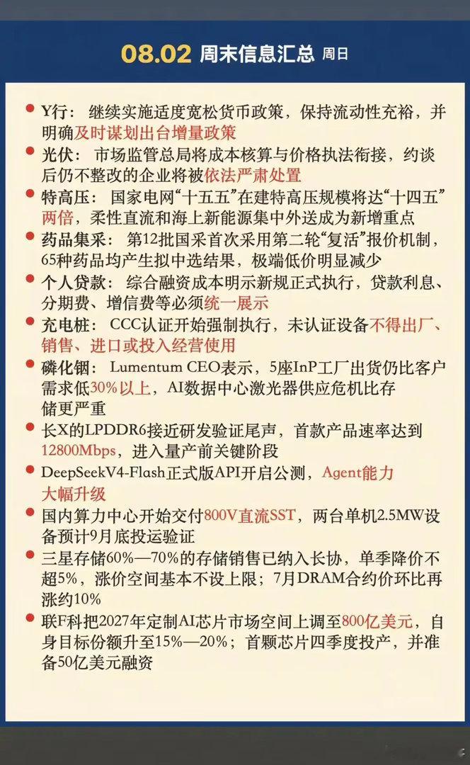 8.3周一  财经热点信息整理！1.货币政策2.智能电网，特高压3.充电桩4.算