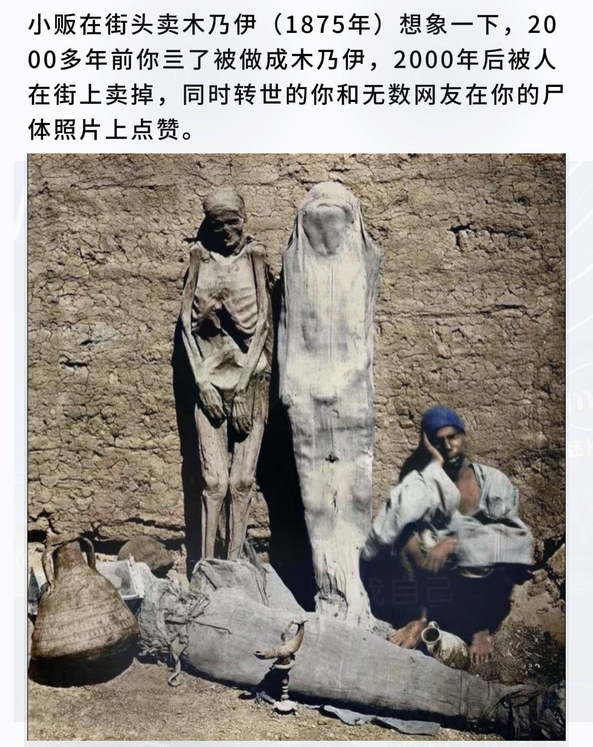 小贩在街头卖木乃伊（1875年）想象一下，2000多年前你亖了被做成木乃伊