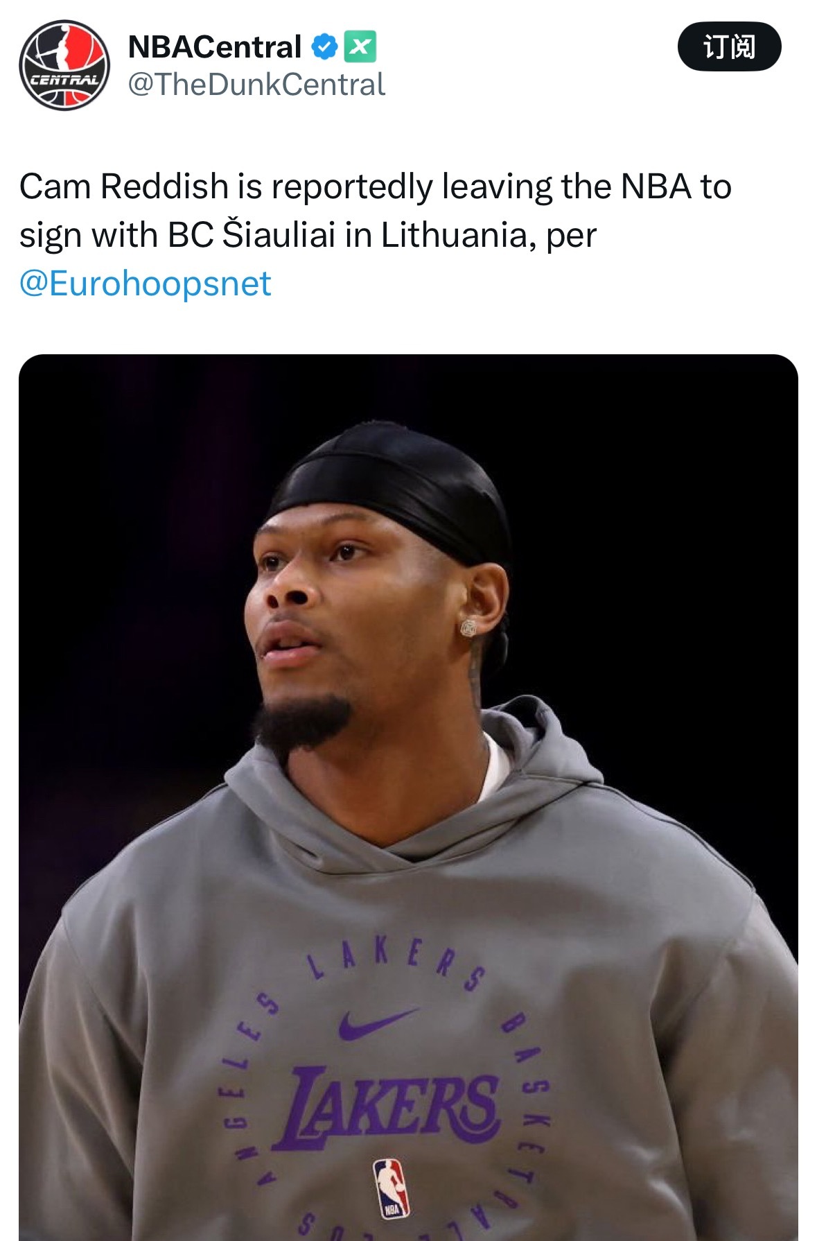雷迪什将离开NBA，与立陶宛的希奥利艾BC俱乐部签约。 ​​​