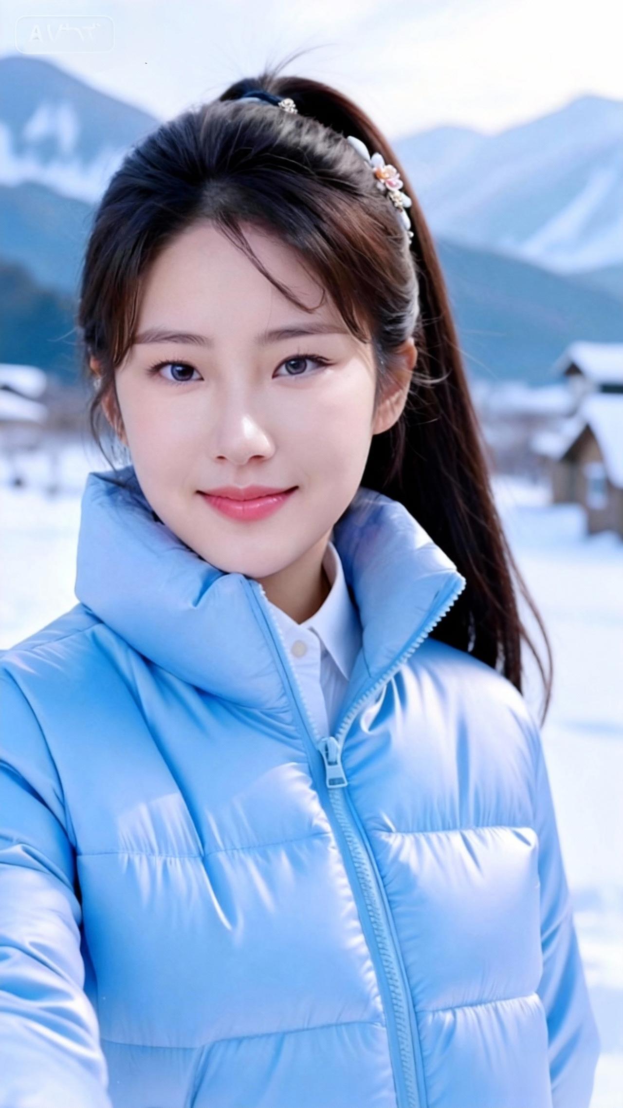 冬日暖阳下，元气少女与雪景的完美邂逅🌨️💙