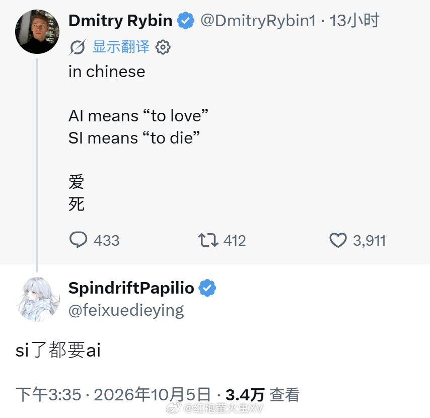 AI v.s. SI 这个帖子和回应都很绝啊 ​​​