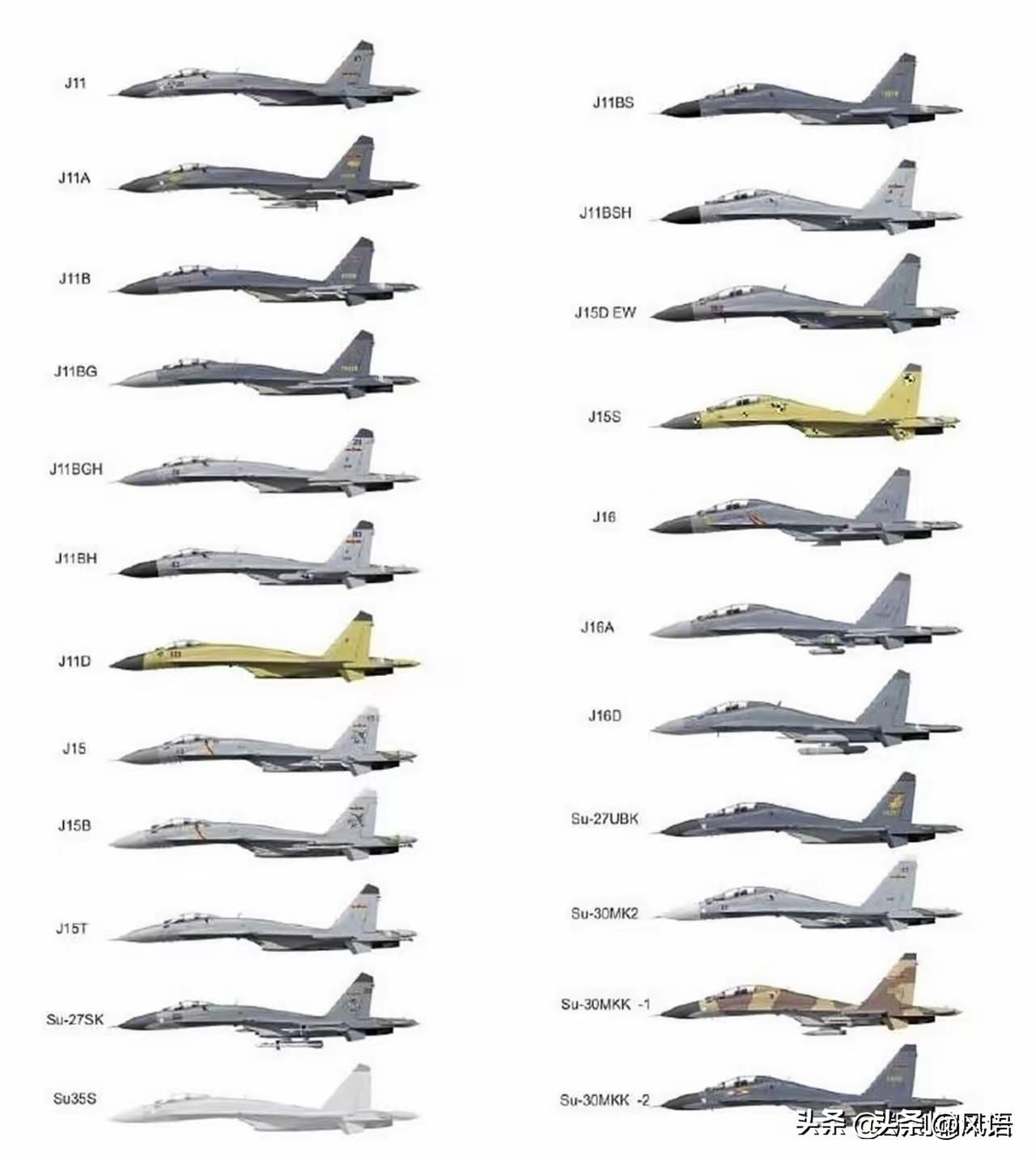 苏27的衍生型号之多是出了名的，据说有近50之多，没想到在中国，他也之枝繁叶茂，