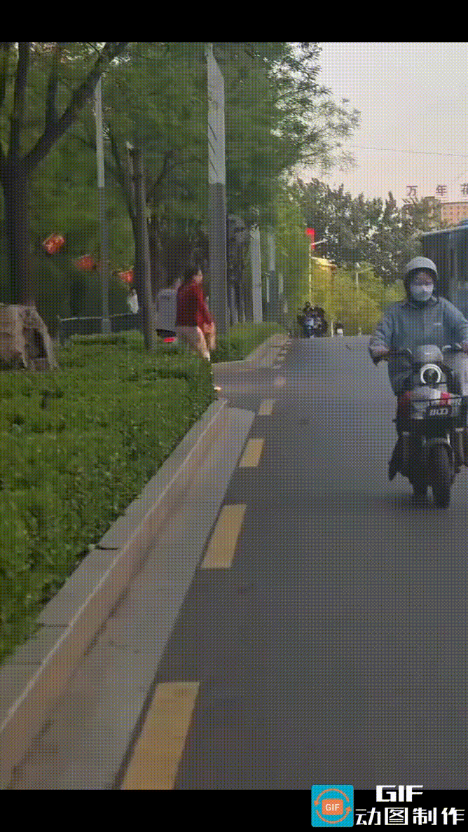 老太太拿着砖头，一块接一块依次丢到马路上，硬生生从高速行驶的车流中，开出一条人行