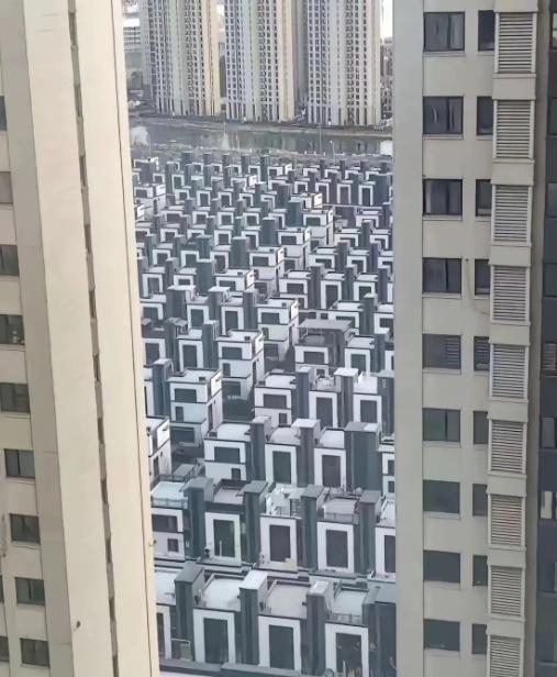 整片整齐方块小楼藏在高楼中间，征集小区名号，大家思路完全不统一。
外围是高层楼房