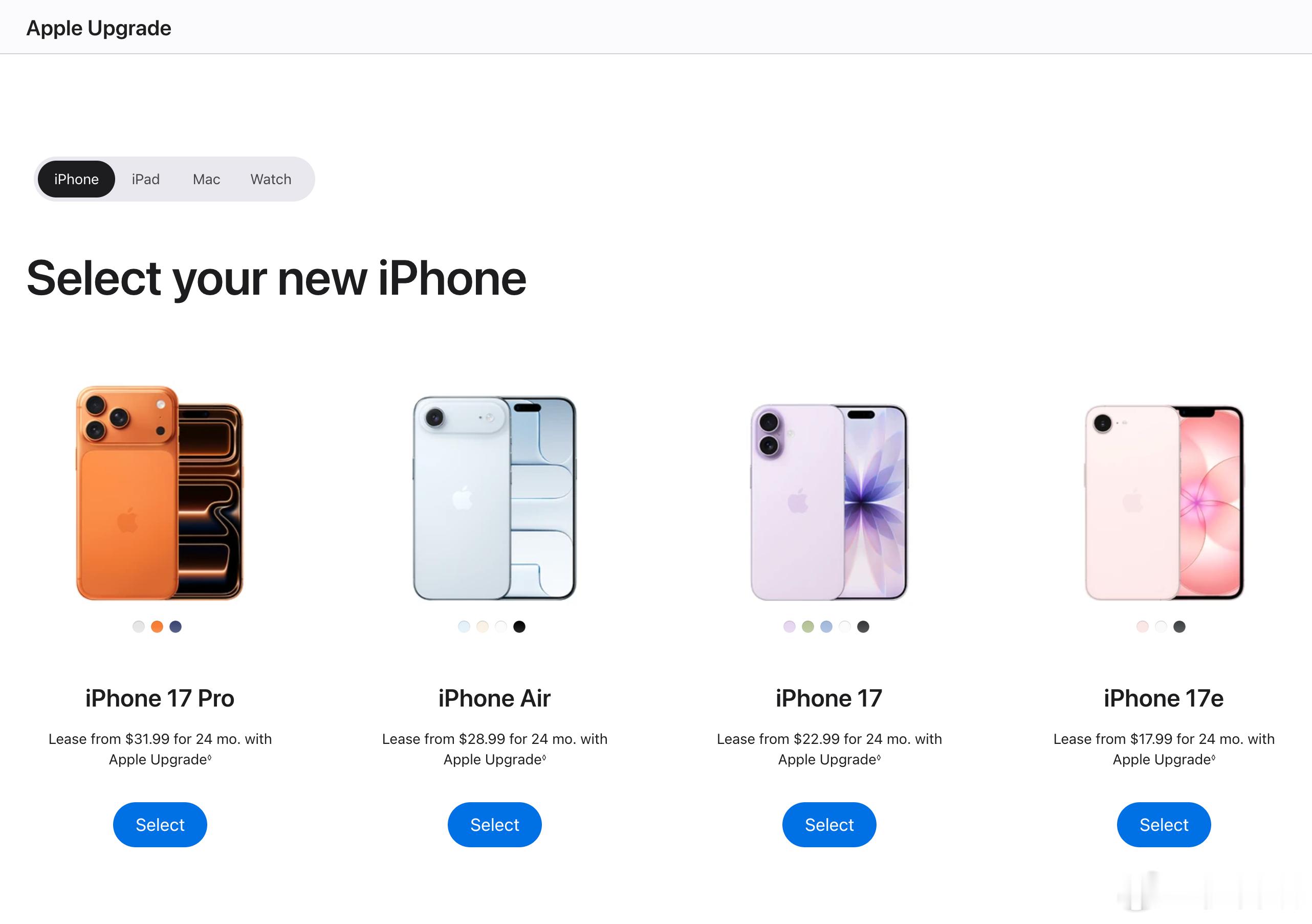 看了下苹果Apple Upgrade 租赁计划，以 iPhone 为例：iPho