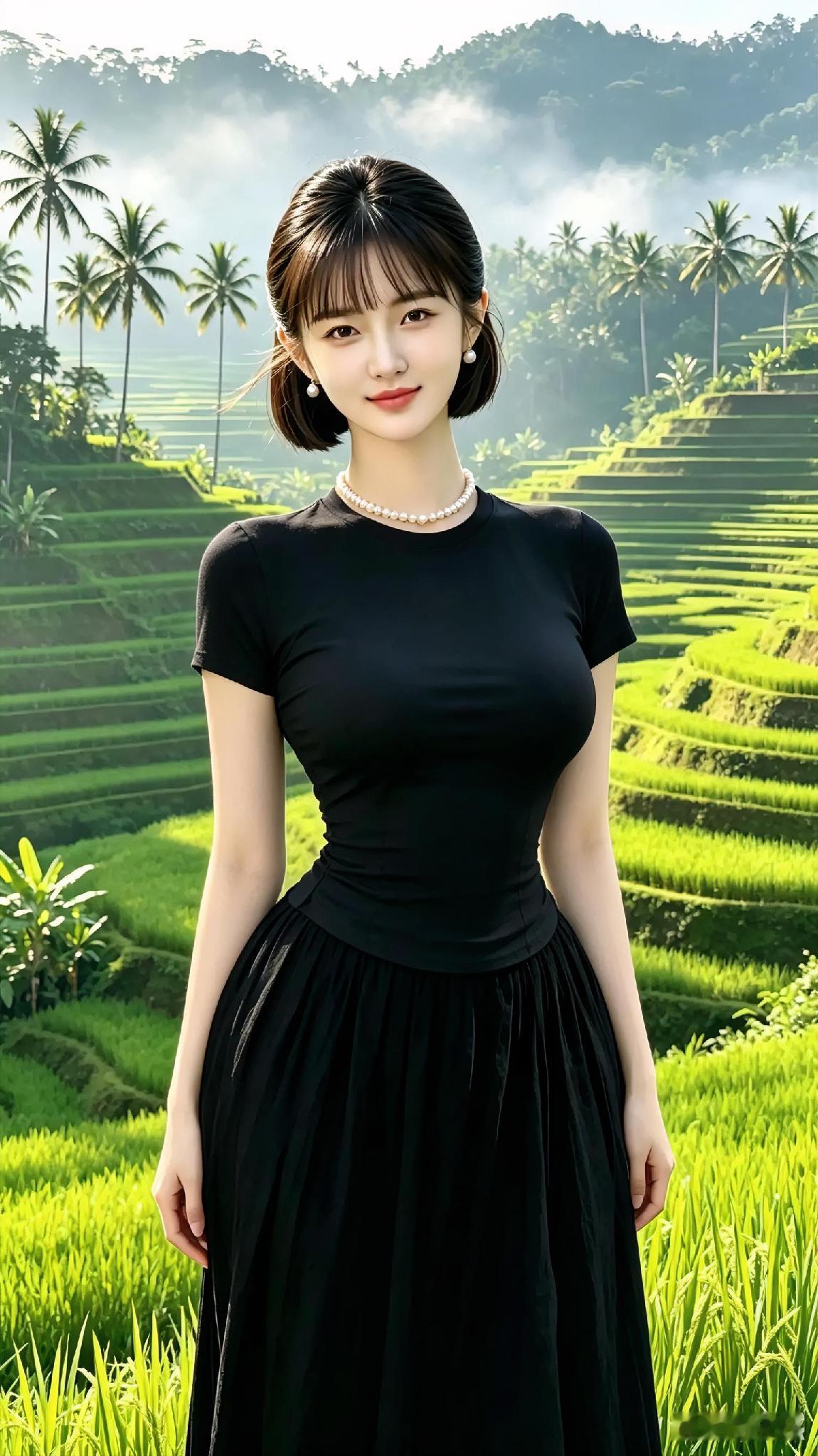 稻田中的美女，犹如一抹亮丽的色彩，她的存在为这片绿意盎然的世界增添了别样的风采。