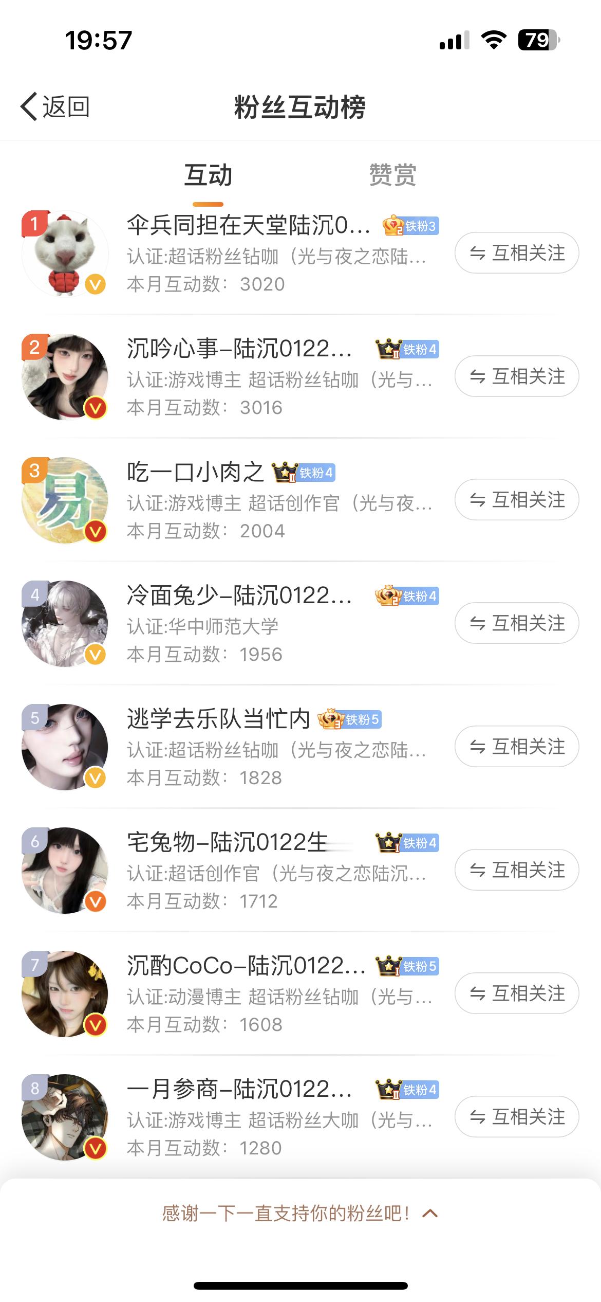 ⁺⊹ฅ 𝗛𝗲𝗹𝗹𝗼 元気子猫の小忍世界 ฅ ⊹⁺互动榜截前24，谢谢老