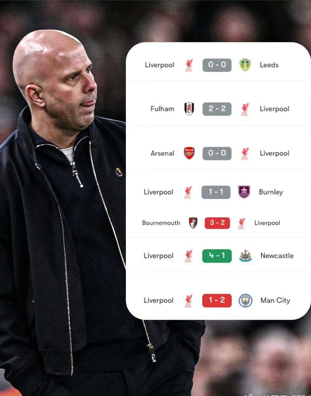 斯洛特带领利物浦在2026年也就赢了一场球，比热刺的弗兰克好不到哪里去。所以，热