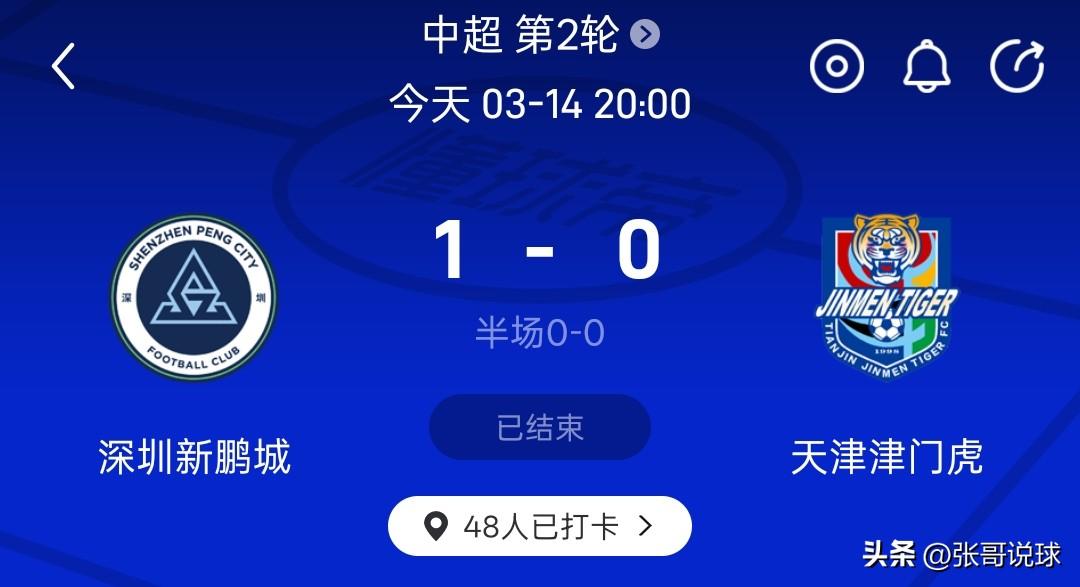 中超积分榜丨重庆铜梁龙榜首，深圳新鹏程位列前四，天津津门虎排名垫底

深圳新鹏城