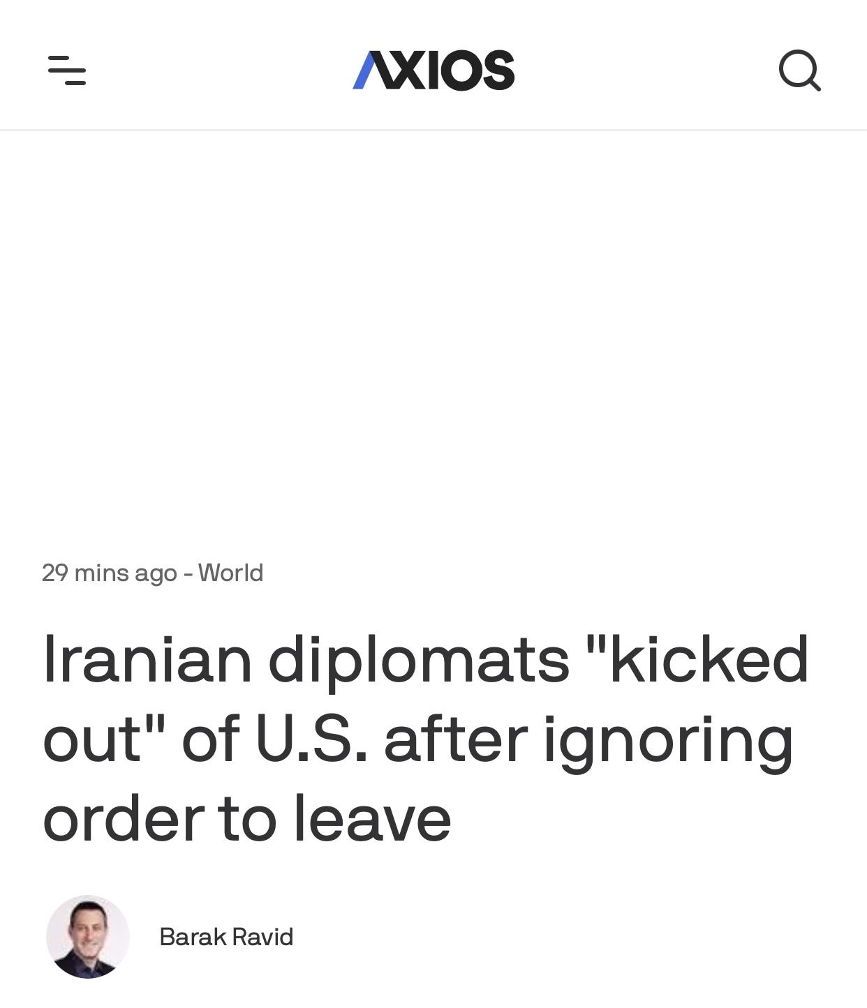 美媒：美国驱逐两名伊朗参加联大大会的外交官

美国新闻网站AXIOS 官网10月