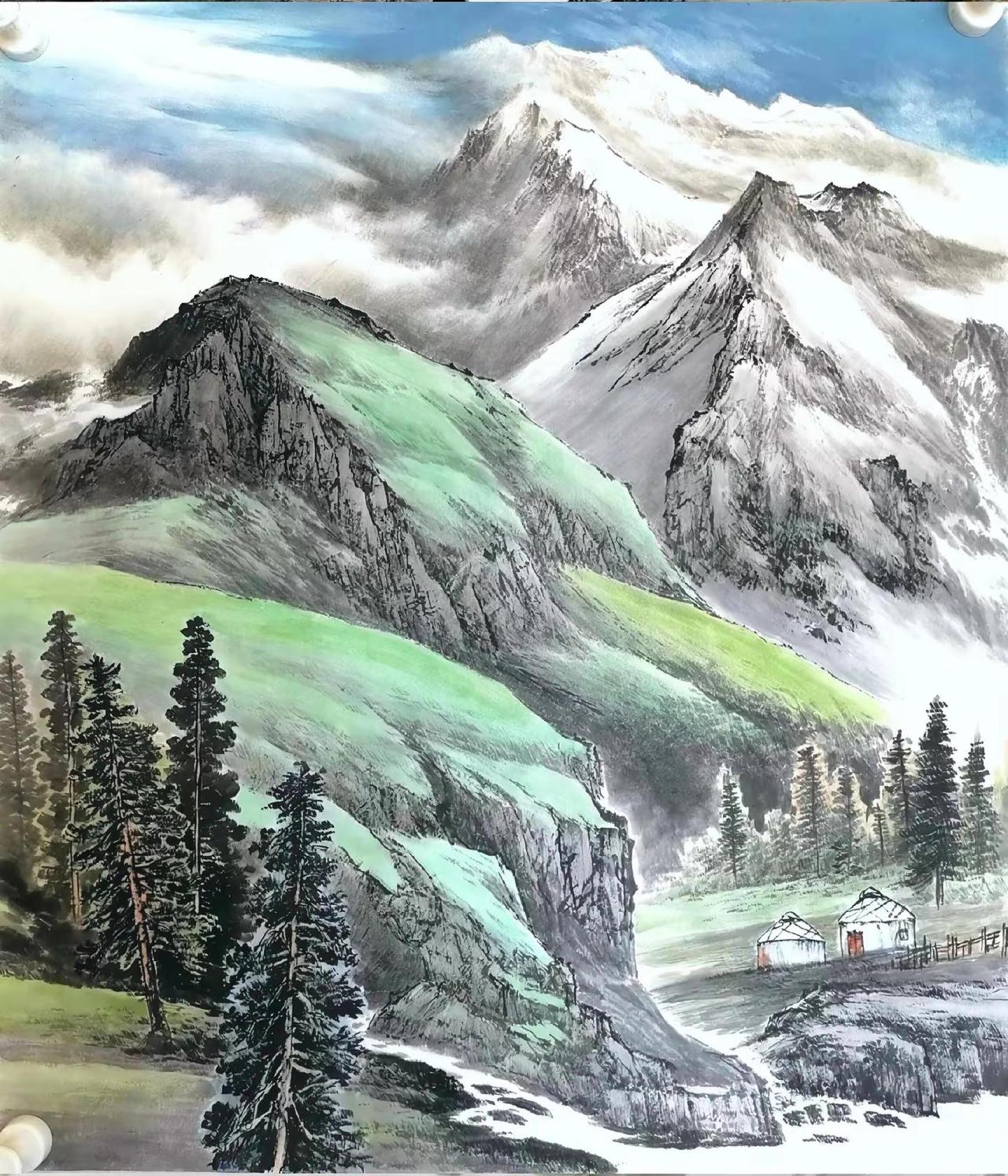 雪域牧居。写意山水创作者中心 创作灵感 手绘山水 山水画