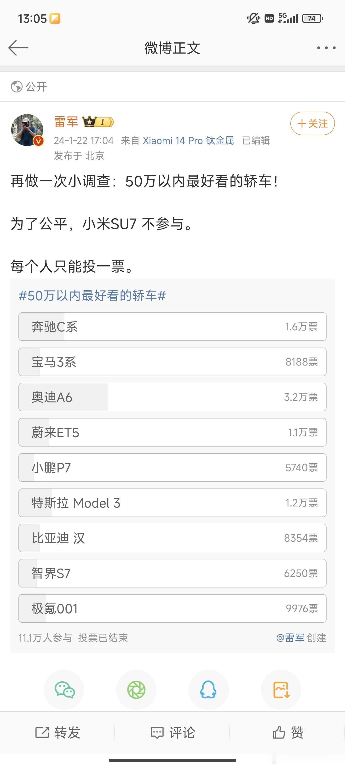 主打一个没想到，雷布斯没想到，奥迪也没想到。我觉得奥迪最好看车型是 RS4，谁赞
