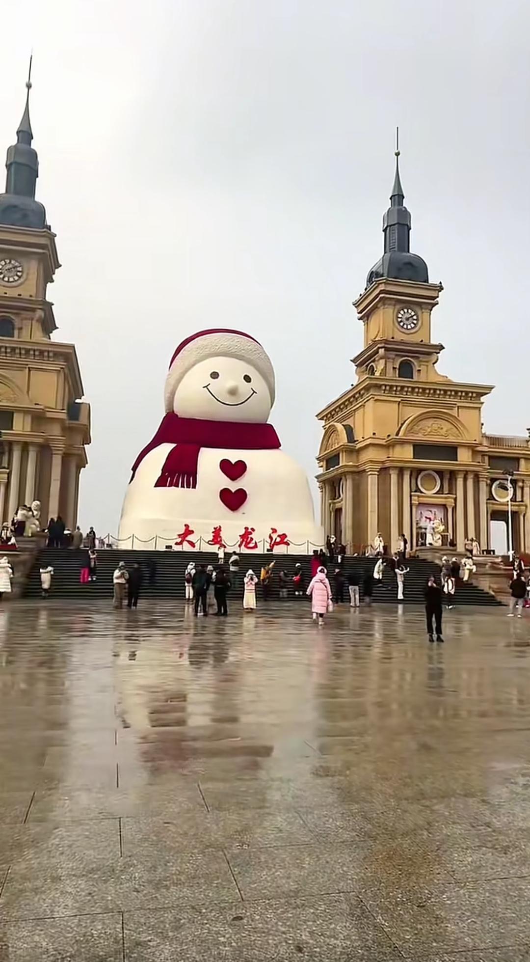 哈尔滨竟然下雪了！大雪人身上都是细小的黑点！

12月19日，哈尔滨迎来了较为反