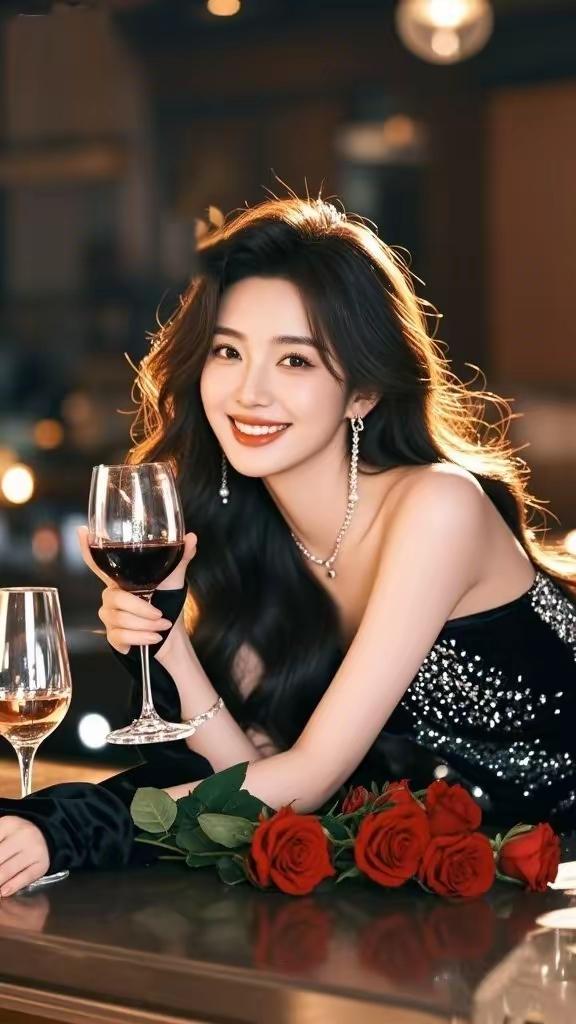 优雅夜晚，红酒相伴，绽放迷人微笑😊