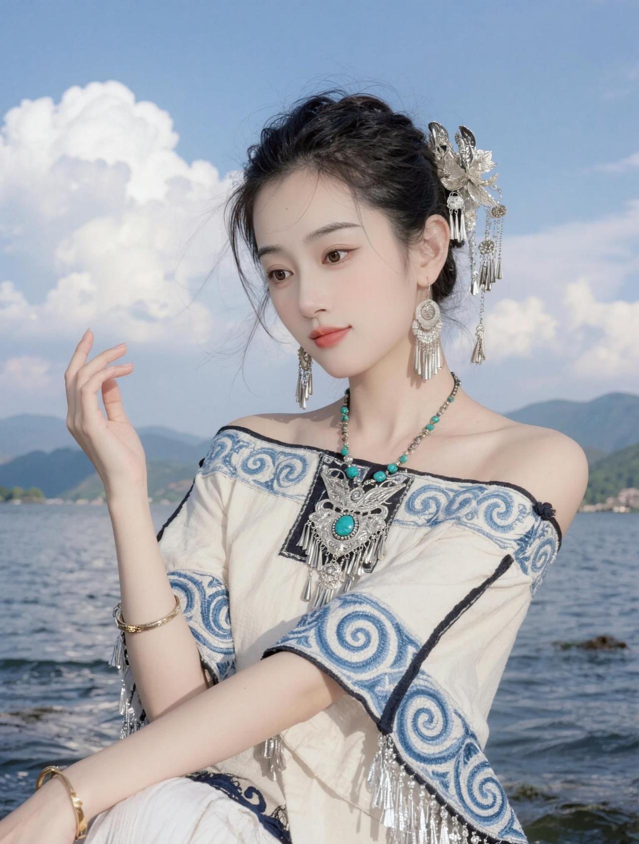 这也太好看了呀！AI彝族少女湖畔写真 抖音ai创作全新升级 当彝族元素走进日常穿