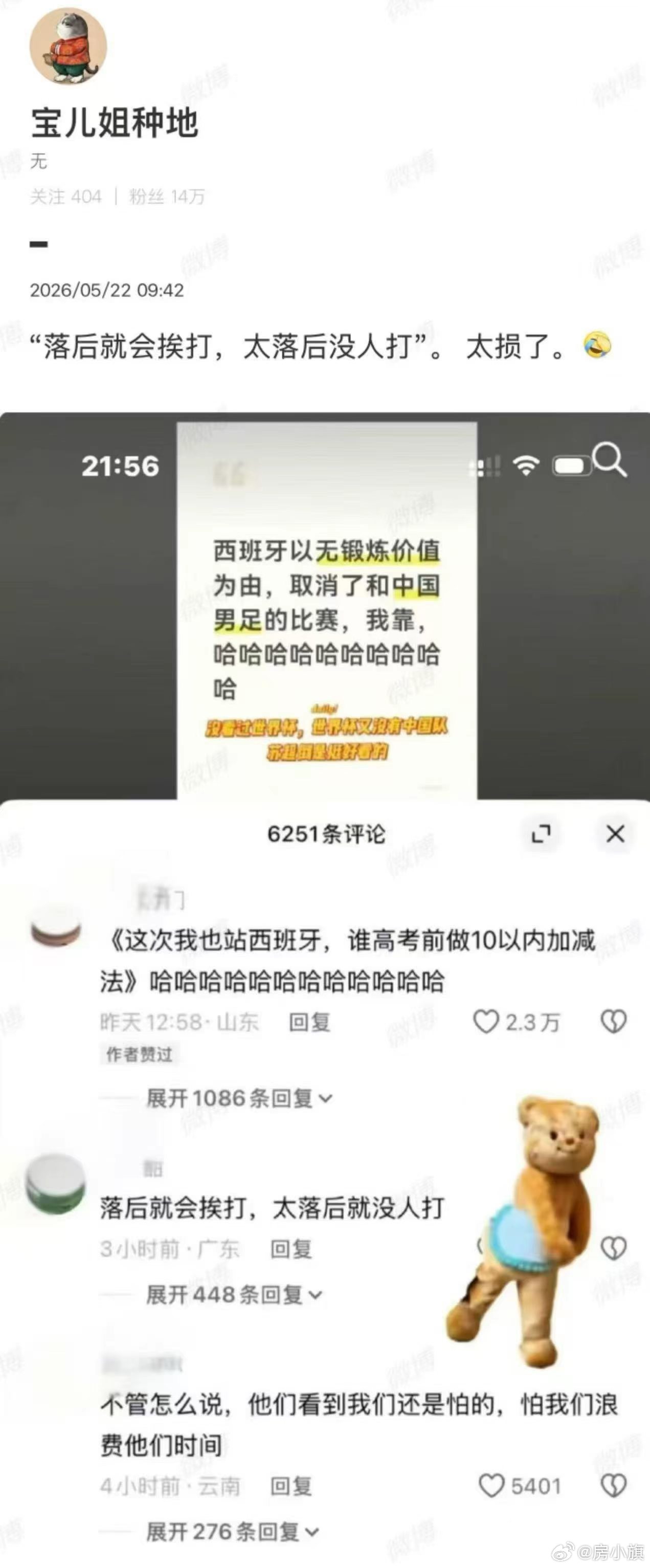 "落后就会挨打，太落后没人打"。太损了。 