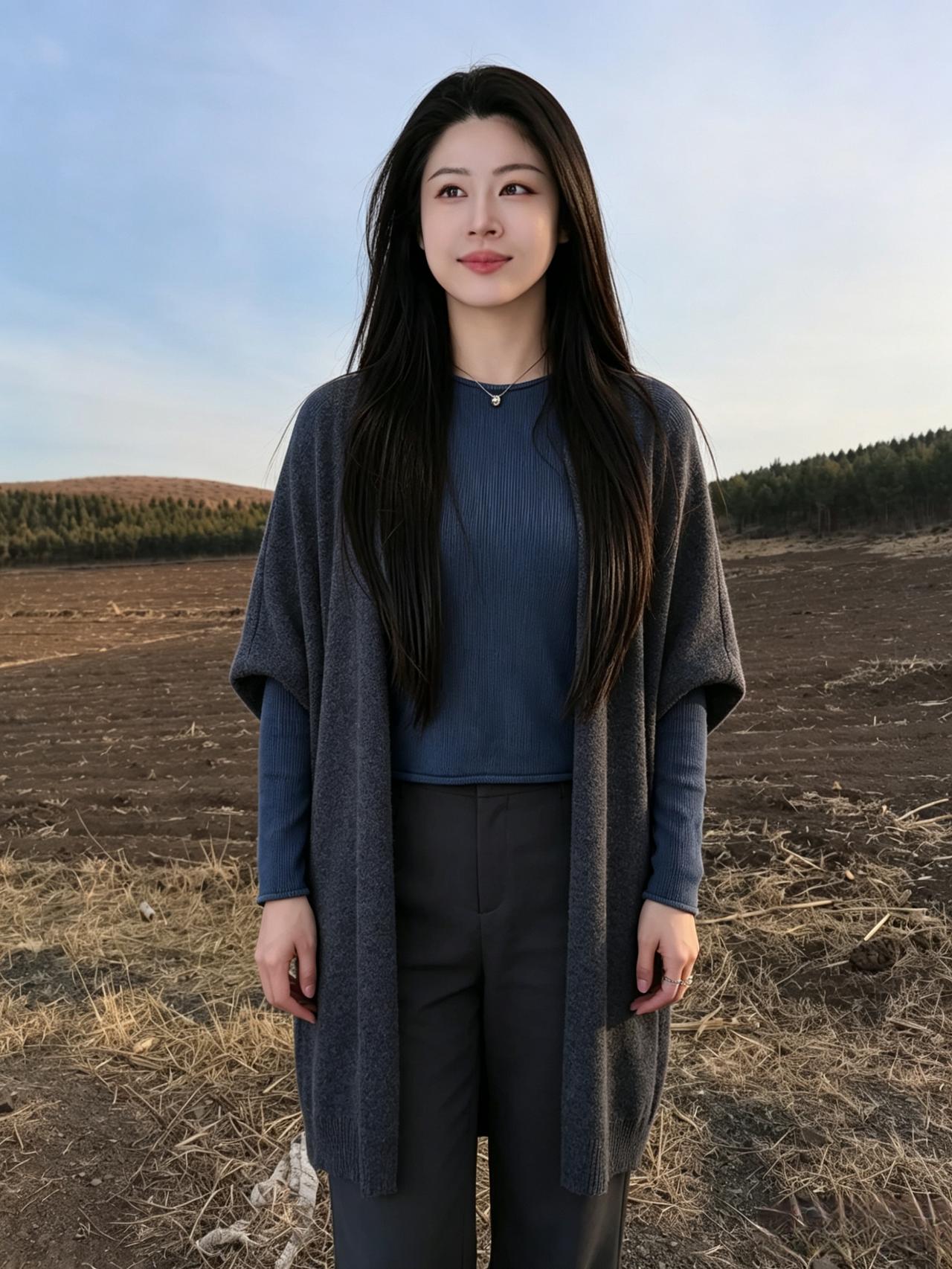 万里晴光覆野畴，纤姿独立自温柔。
眸含川岳闲云意，不与繁花竞风流。
