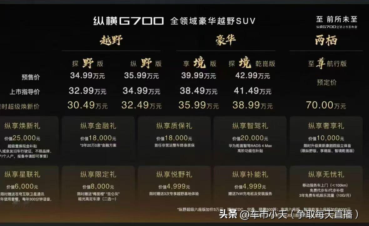 捷途纵横G700正式上市，售价32.99万～41.49万，这是捷途系列的首个中高