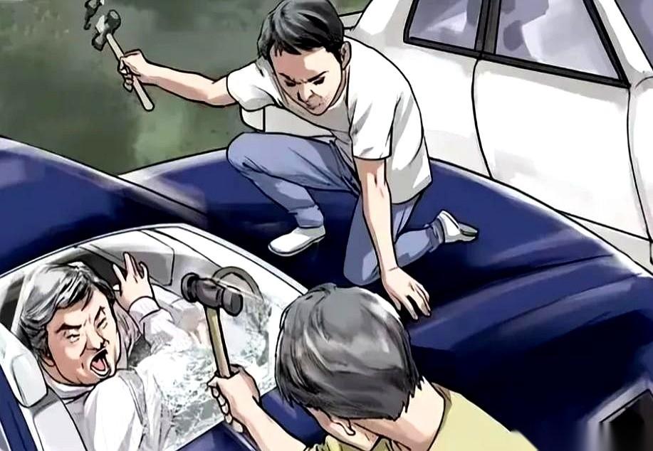 挡风玻璃“哗啦”一下全碎了。
玻璃渣子溅到孩子脸上，旁边老婆的尖叫声，比砸车的棍